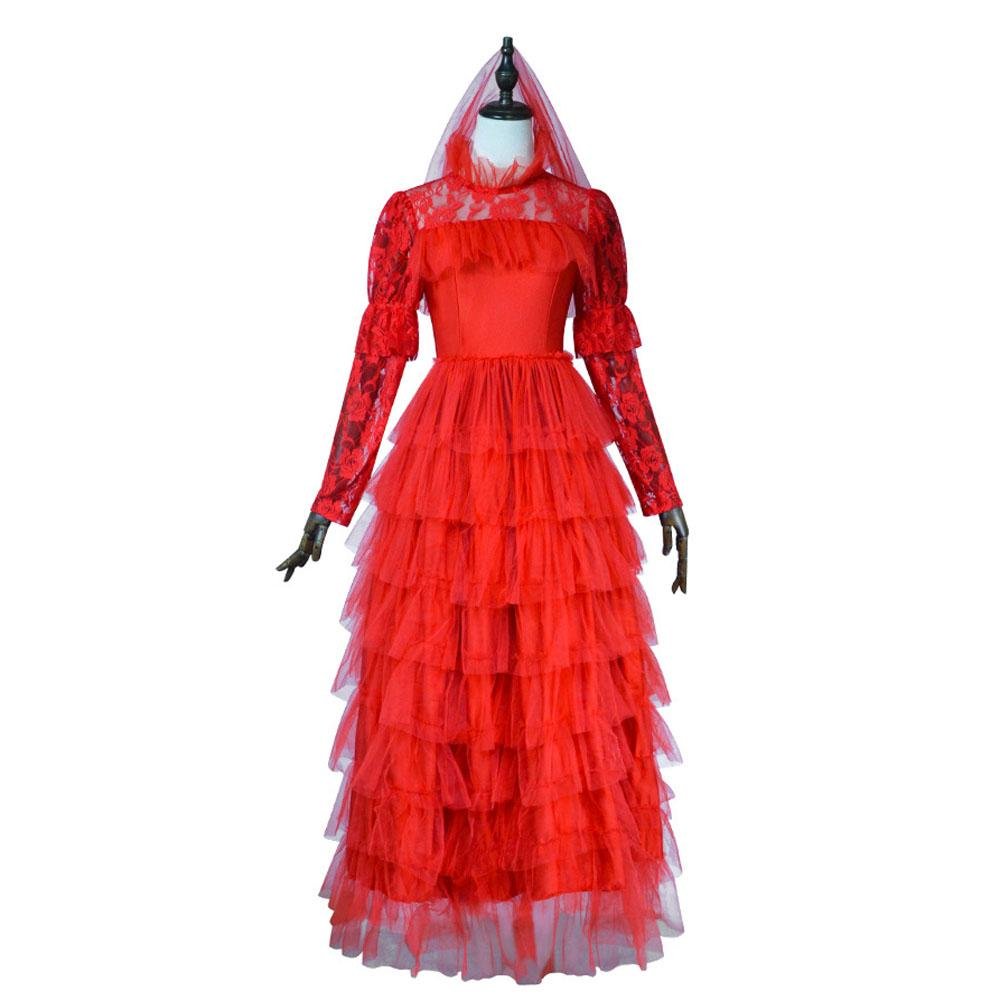 BuyLydia Deetz Wedding Red Dress Beetlejuice Costume For Women Halloween Now Cheaper With 3 - 5 Days Ship - PajamasBuy