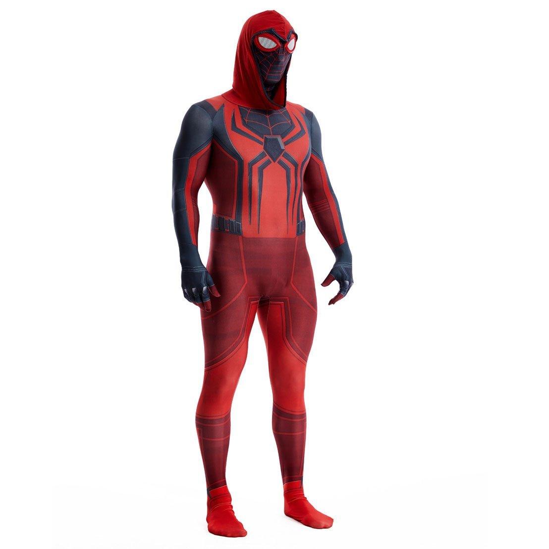 Miles Morales Crimson Cowl Spider Man Costume Red Cape Halloween Cosplay for Kids and Adults - Pajamasbuy