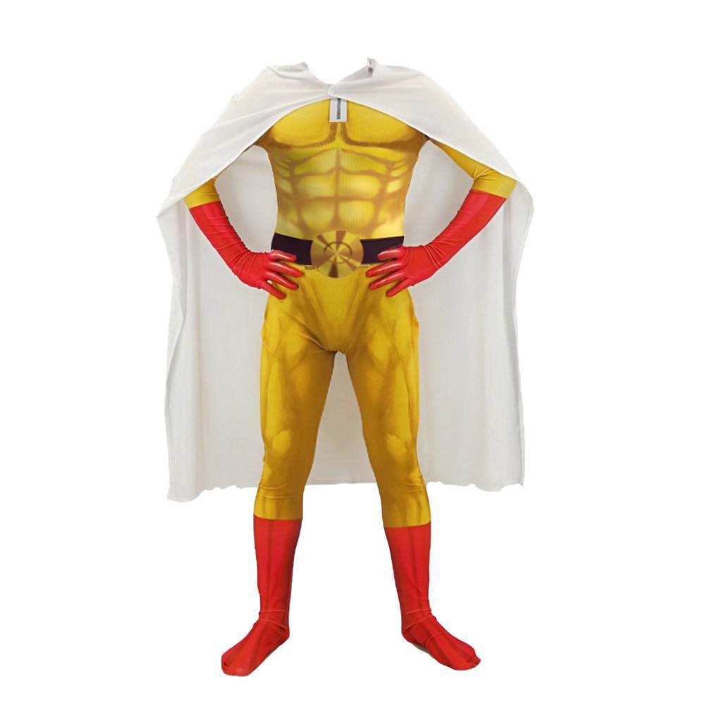 One Punch Man Saitama Costume Cosplay Zentai Suit Jumpsuit for Kids Adult - Pajamasbuy