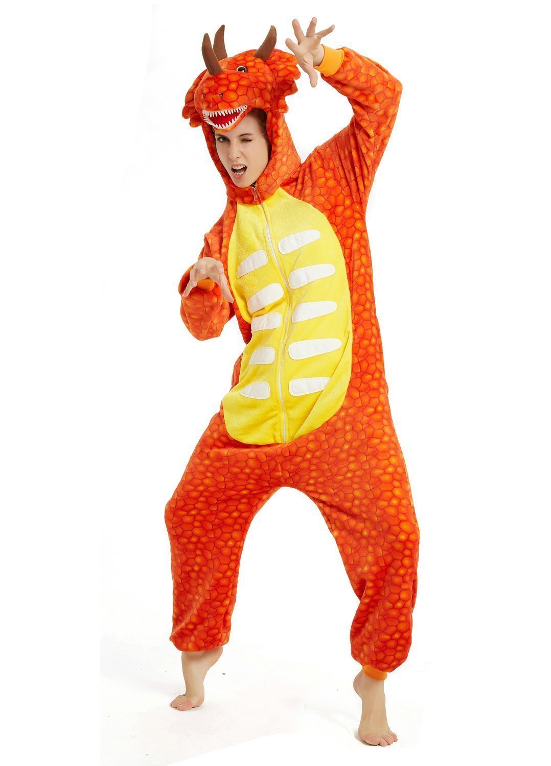 BuyOrange triceratops Dragon Adult Kid Kigurumi Onesies Pajamas Costume Now Cheaper With 3 - 5 Days Ship - PajamasBuy