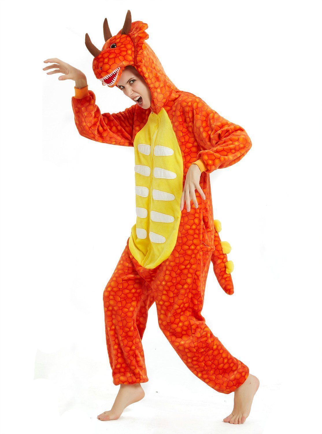 BuyOrange triceratops Dragon Adult Kid Kigurumi Onesies Pajamas Costume Now Cheaper With 3 - 5 Days Ship - PajamasBuy