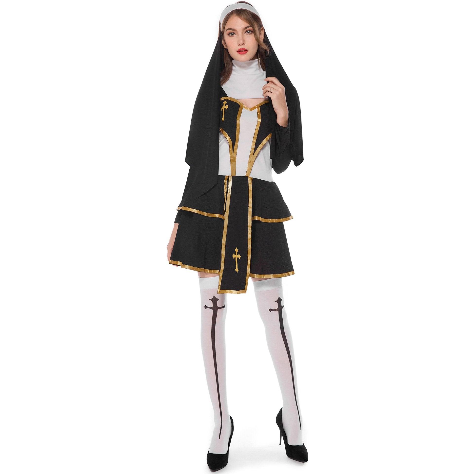 Pastor Fr Nun Couples Costume Halloween Outfits Cosplay Party Carnival - Pajamasbuy