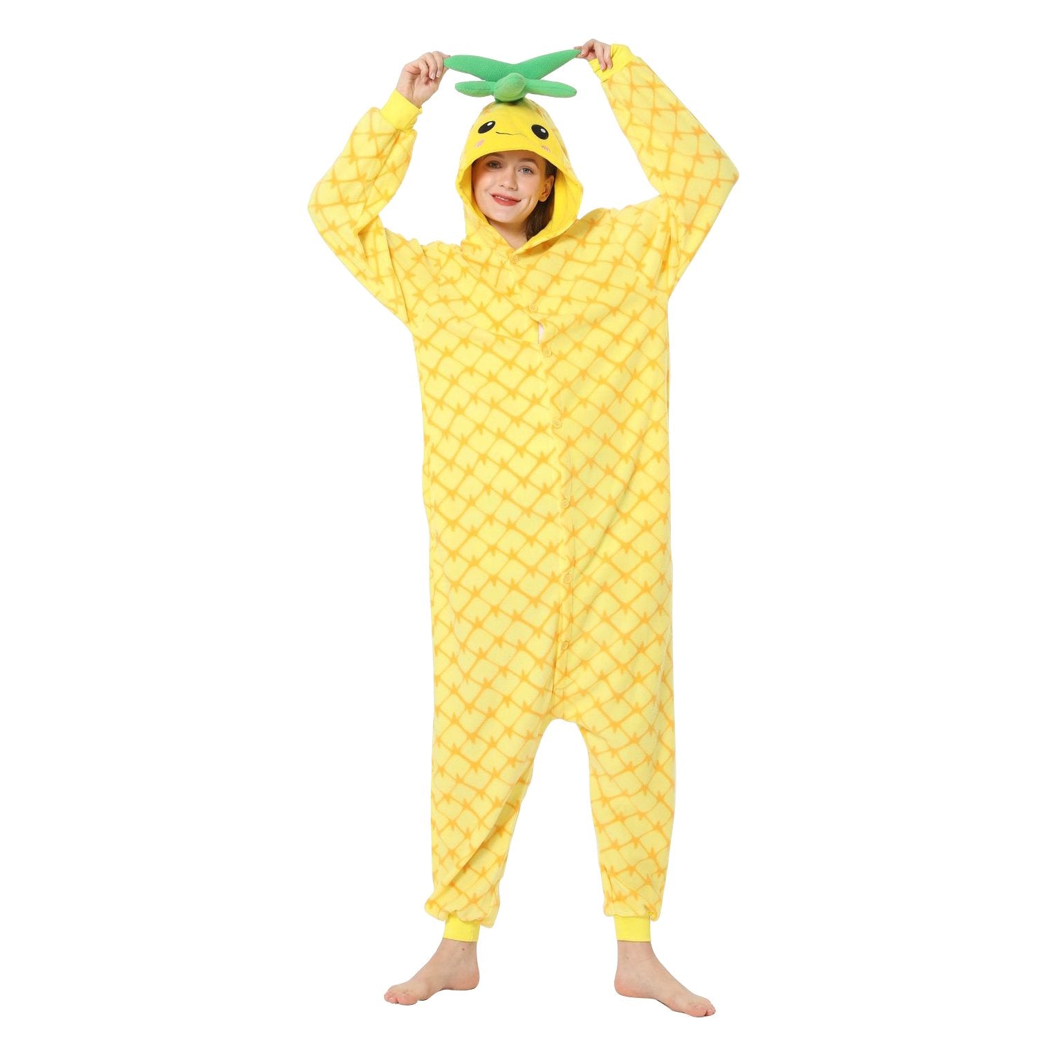 BuyPineapple Fruit Cartoon Kigurumi onesies Costume Cozy Fleece Pajamas Now Cheaper With 3 - 5 Days Ship - PajamasBuy