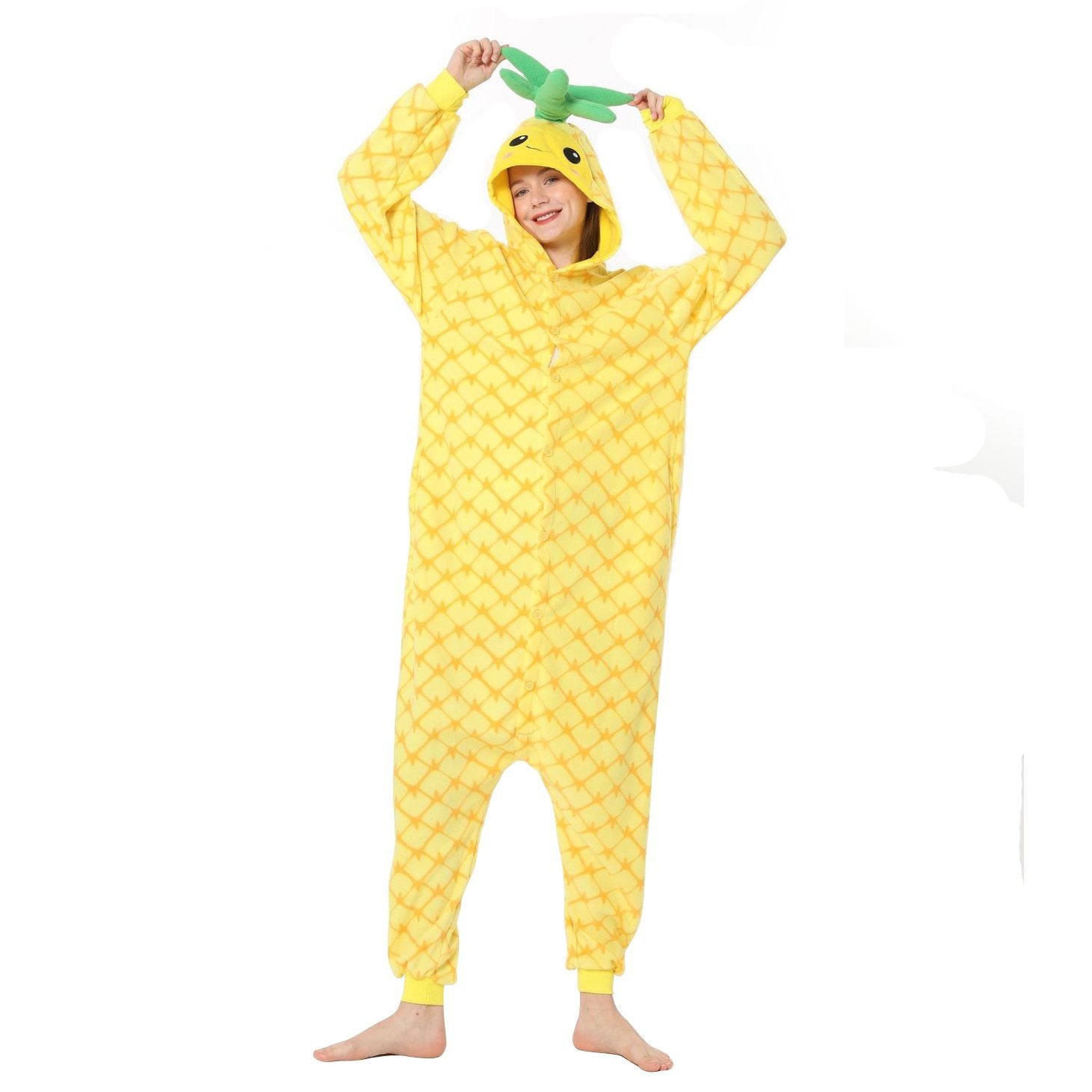 BuyPineapple Fruit Cartoon Kigurumi onesies Costume Cozy Fleece Pajamas Now Cheaper With 3 - 5 Days Ship - PajamasBuy