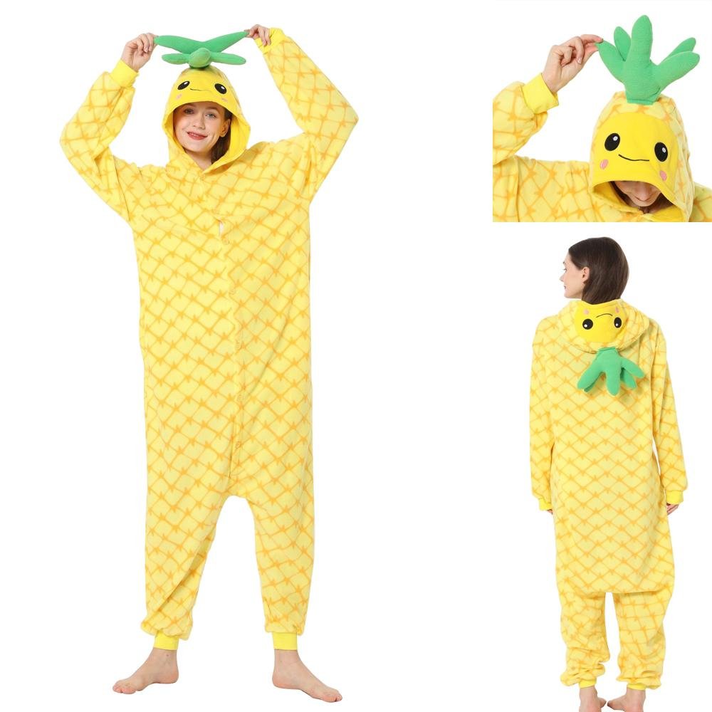 BuyPineapple Fruit Cartoon Kigurumi onesies Costume Cozy Fleece Pajamas Now Cheaper With 3 - 5 Days Ship - PajamasBuy