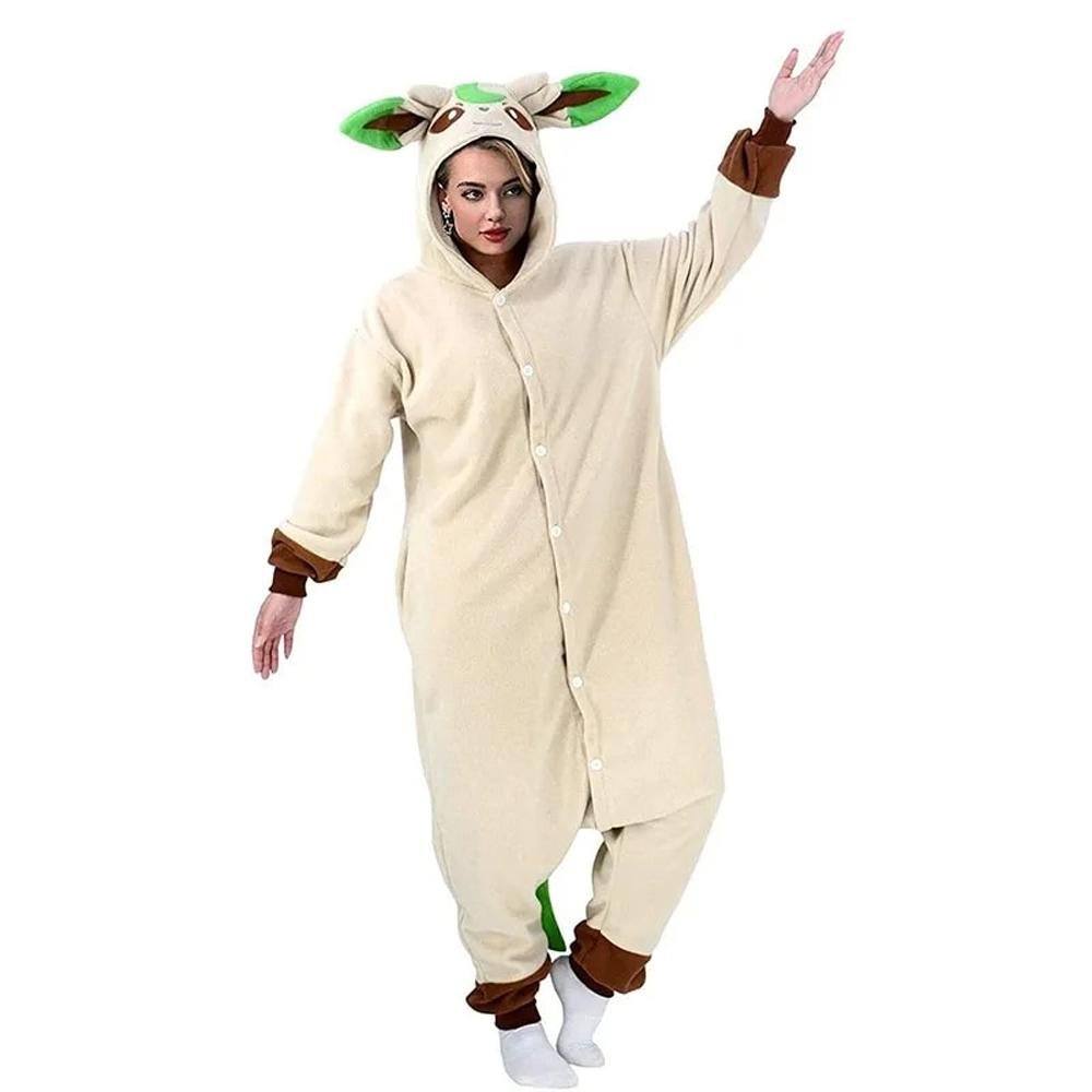 BuyPokémon Leafeon Kigurumi Onesies Costume Cozy Cartoon Fleece Pajamas Now Cheaper With 3 - 5 Days Ship - PajamasBuy