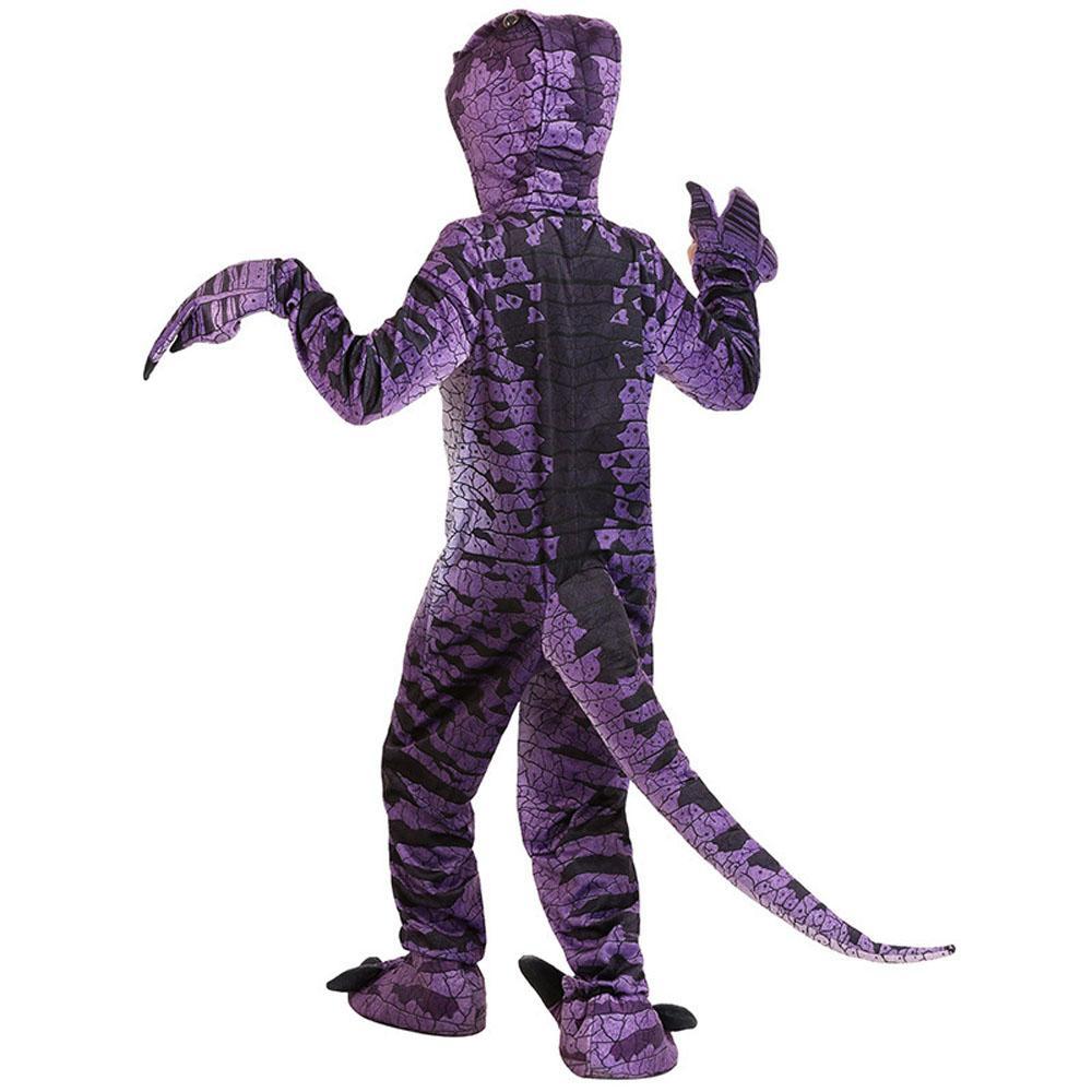 BuyRavenous Raptor Dinosaur Cosplay Costume Purple Hooded Jumpsuit Outfit Halloween for Kids Now Cheaper With 3 - 5 Days Ship - PajamasBuy