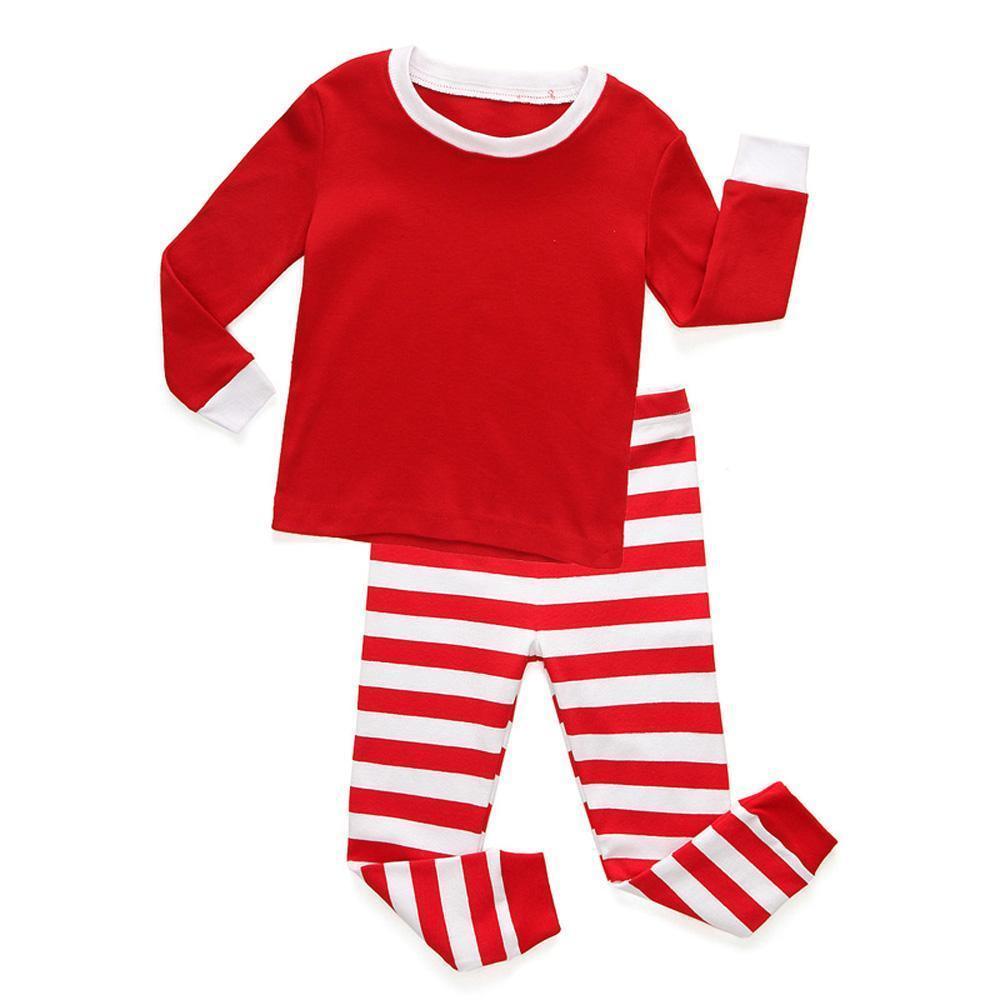 Red Green Christmas Kids Sleepwear Stripes Top Pants Pajamas Set - Pajamasbuy