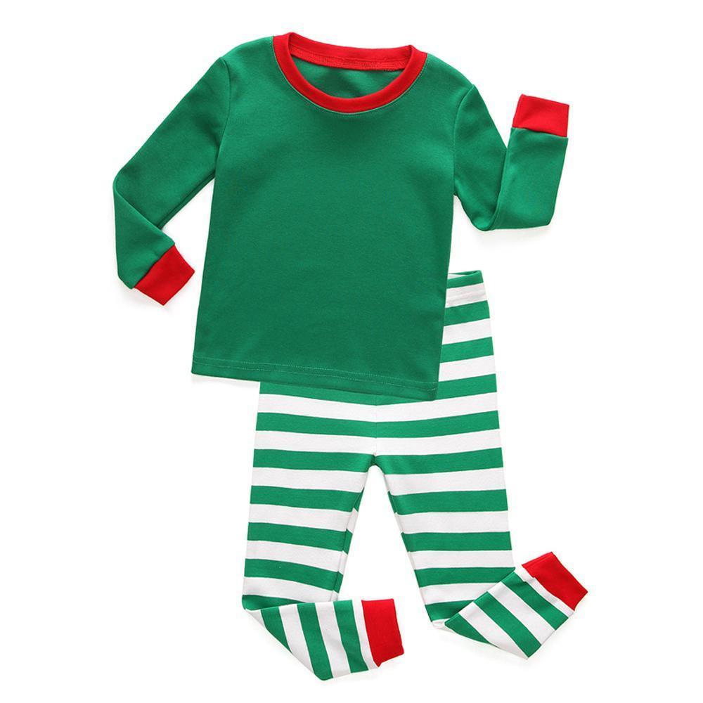 Red Green Christmas Kids Sleepwear Stripes Top Pants Pajamas Set - Pajamasbuy