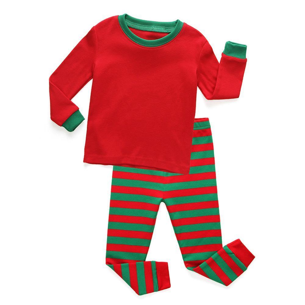 BuyRed Green Christmas Kids Sleepwear Stripes Top Pants Pajamas Set Now Cheaper With 3 - 5 Days Ship - PajamasBuy