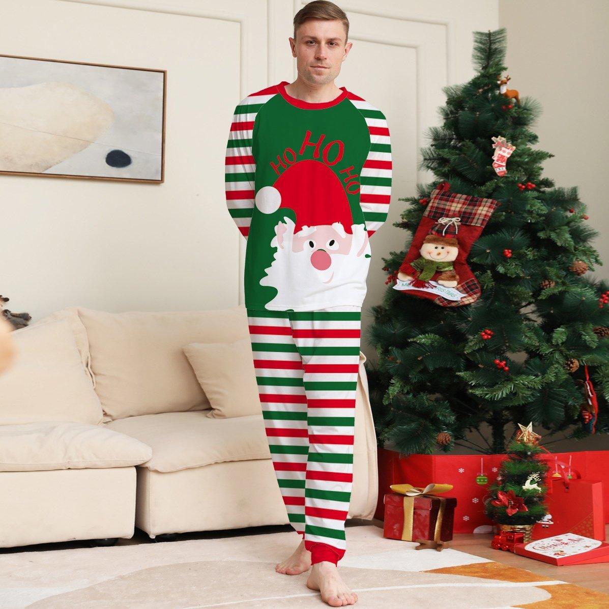 Santa Stripes Green White Christmas Family Couples Matching Pajamas Party Sets - Pajamasbuy