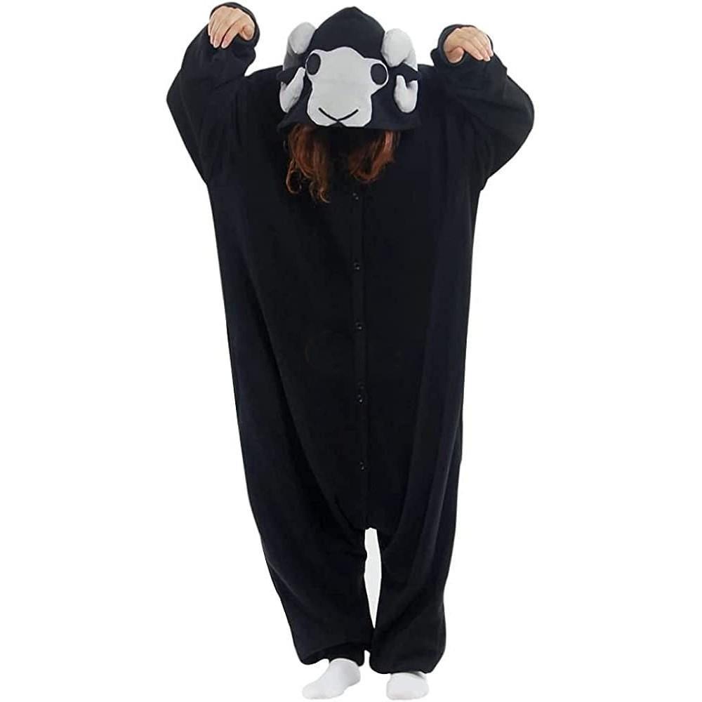 Sheep Costume Black Goat Animal Kigurumi Onesie Cartoon Party Wear Pajamas for Adults - Pajamasbuy