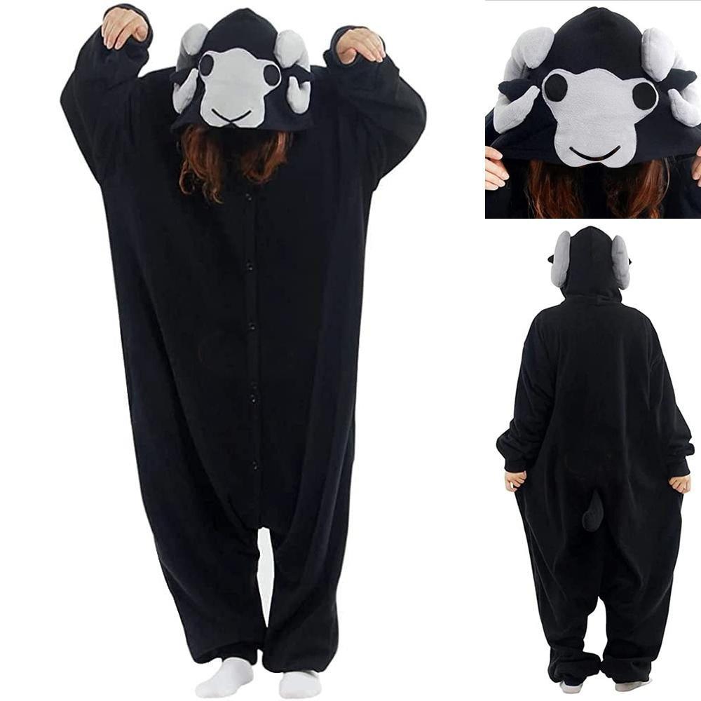 Sheep Costume Black Goat Animal Kigurumi Onesie Cartoon Party Wear Pajamas for Adults - Pajamasbuy