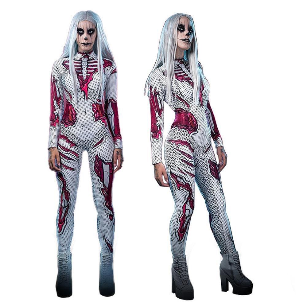 Skeleton Costumes Halloween Horror Zombie Cosplay Jumpsuit for Women's Carnival Bodysuit Adult Zentai - Pajamasbuy