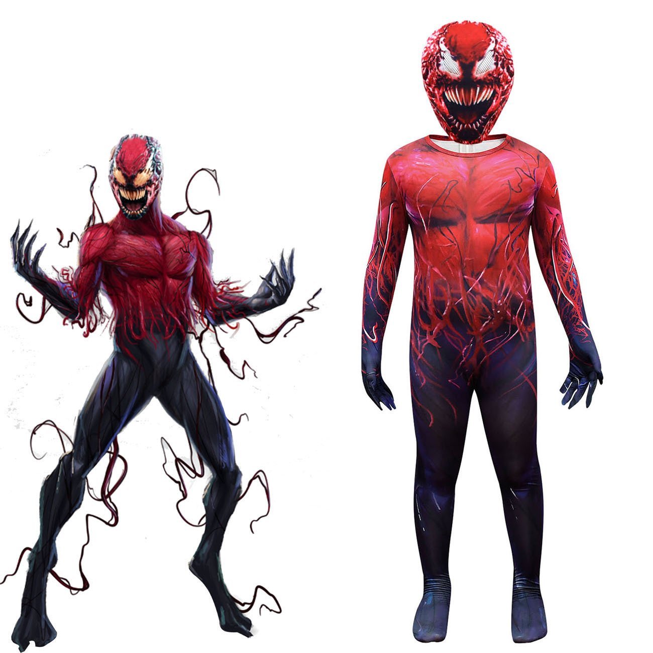 BuySpider - Man CARNAGE RED VENOM Costume For Kids Deluxe Zentai Cosplay Jumpsuits With Head Mask Halloween Now Cheaper With 3 - 5 Days Ship - PajamasBuy