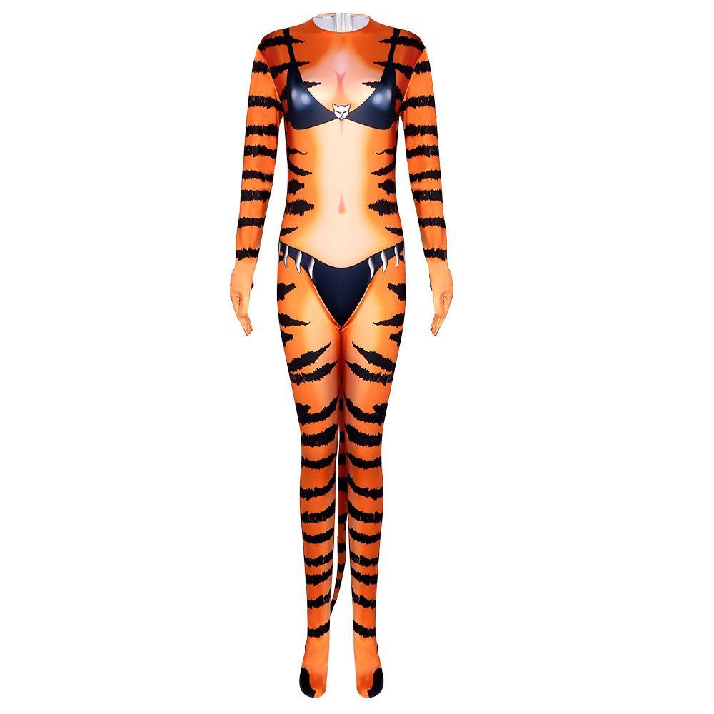 Tiger Stripes Animal Cosplay Zentai Costume Jumpsuit Bodysuit Outfits Adult - Pajamasbuy