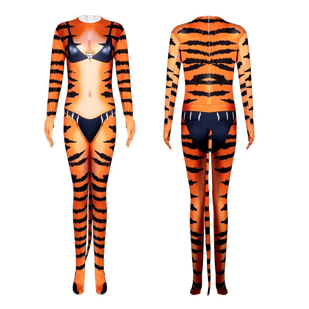 Tiger Stripes Animal Cosplay Zentai Costume Jumpsuit Bodysuit Outfits Adult - Pajamasbuy