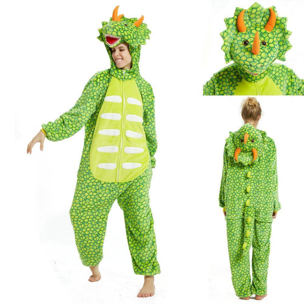 BuyTriceratops Dragon Adult Kigurumi Onesies Pajamas Jumpsuit Animal Costume Light Green Now Cheaper With 3 - 5 Days Ship - PajamasBuy