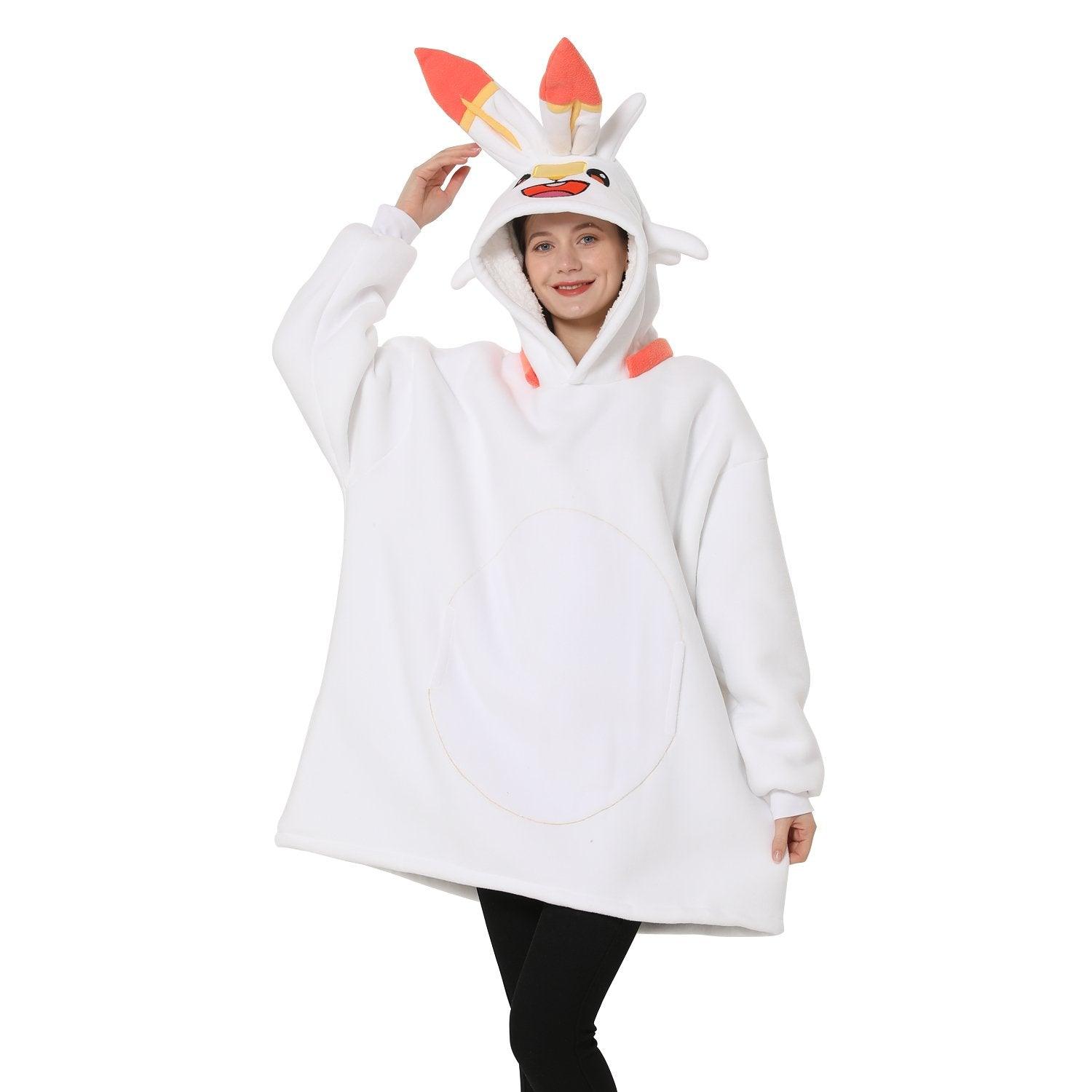 White Flame Rabbit Animal Keep Warm Costume Cozy Cartoon Lazy TV Blanket - Pajamasbuy