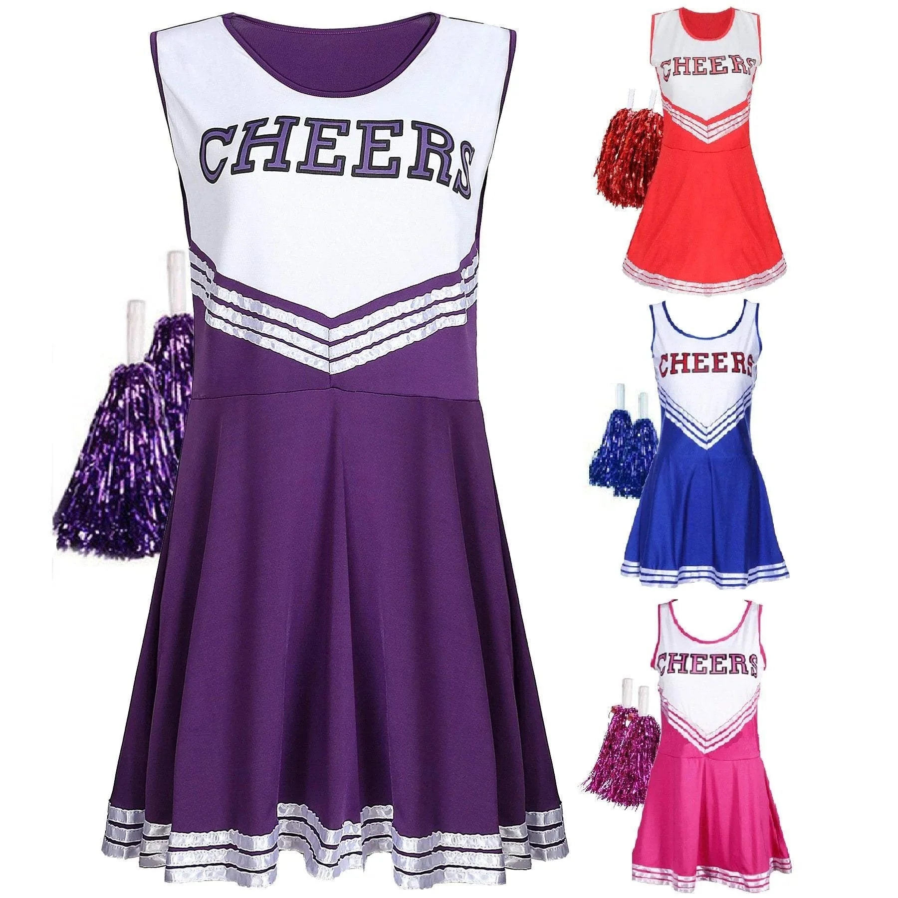 BuyWomen Sexy Cheerleader Costume Outfit With Pom Poms Fancy Uniform for Basketball High School Sports Costume Dress Now Cheaper With 3 - 5 Days Ship - PajamasBuy