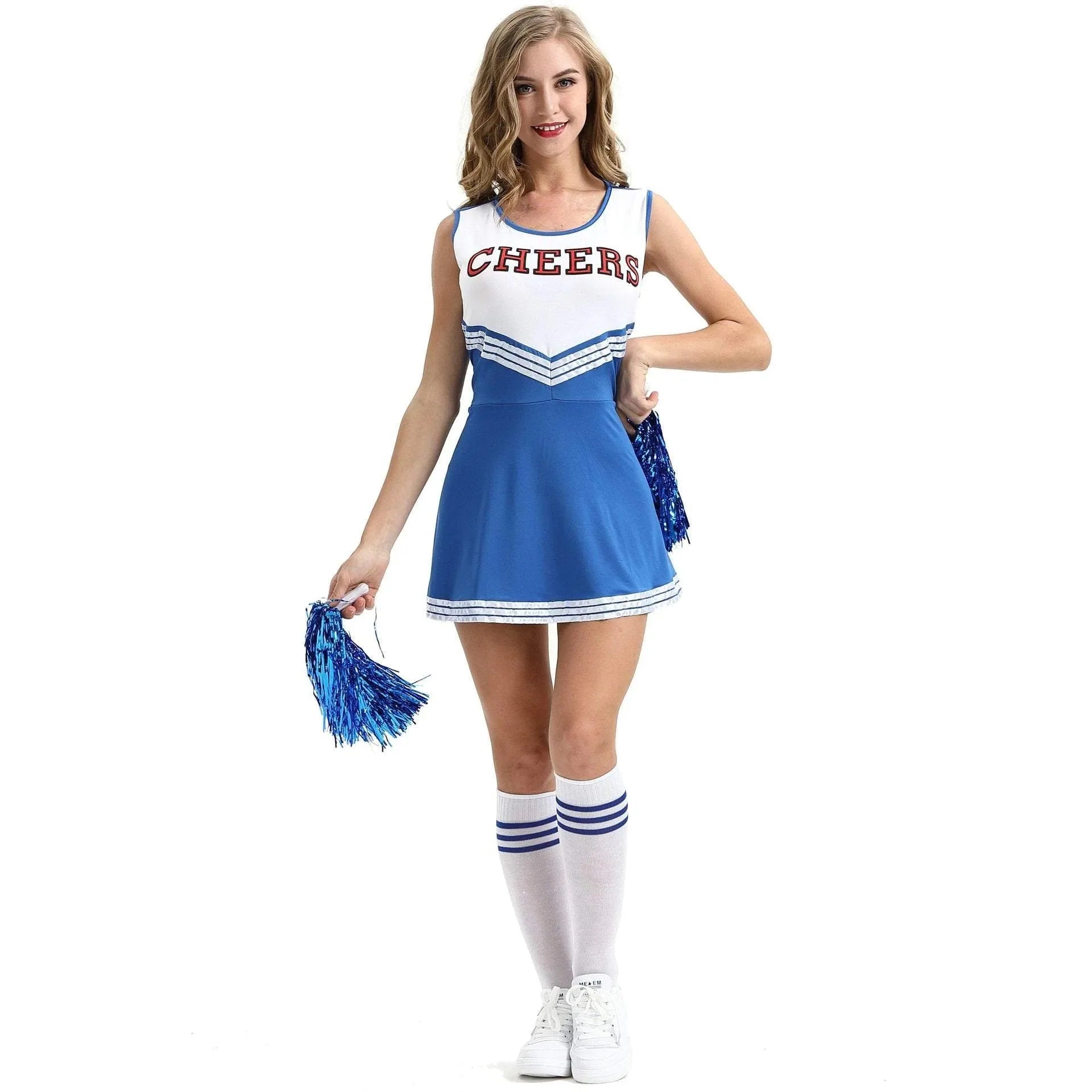 BuyWomen Sexy Cheerleader Costume Outfit With Pom Poms Fancy Uniform for Basketball High School Sports Costume Dress Now Cheaper With 3 - 5 Days Ship - PajamasBuy