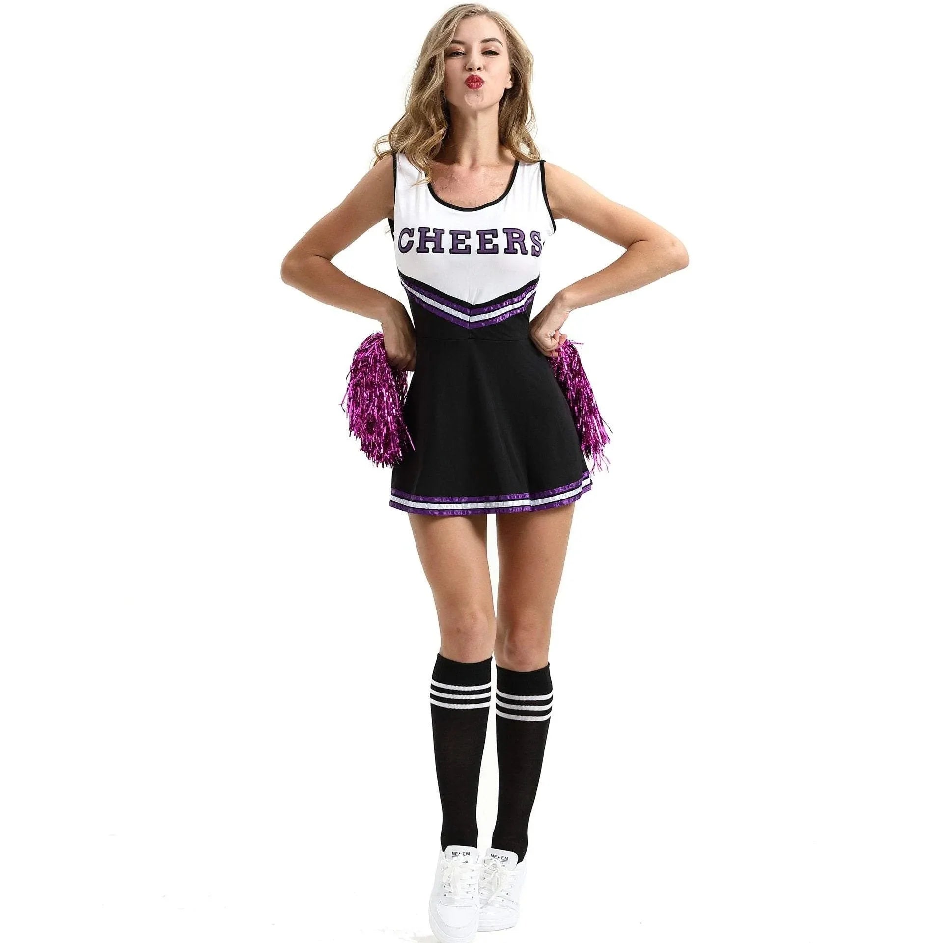 BuyWomen Sexy Cheerleader Costume Outfit With Pom Poms Fancy Uniform for Basketball High School Sports Costume Dress Now Cheaper With 3 - 5 Days Ship - PajamasBuy