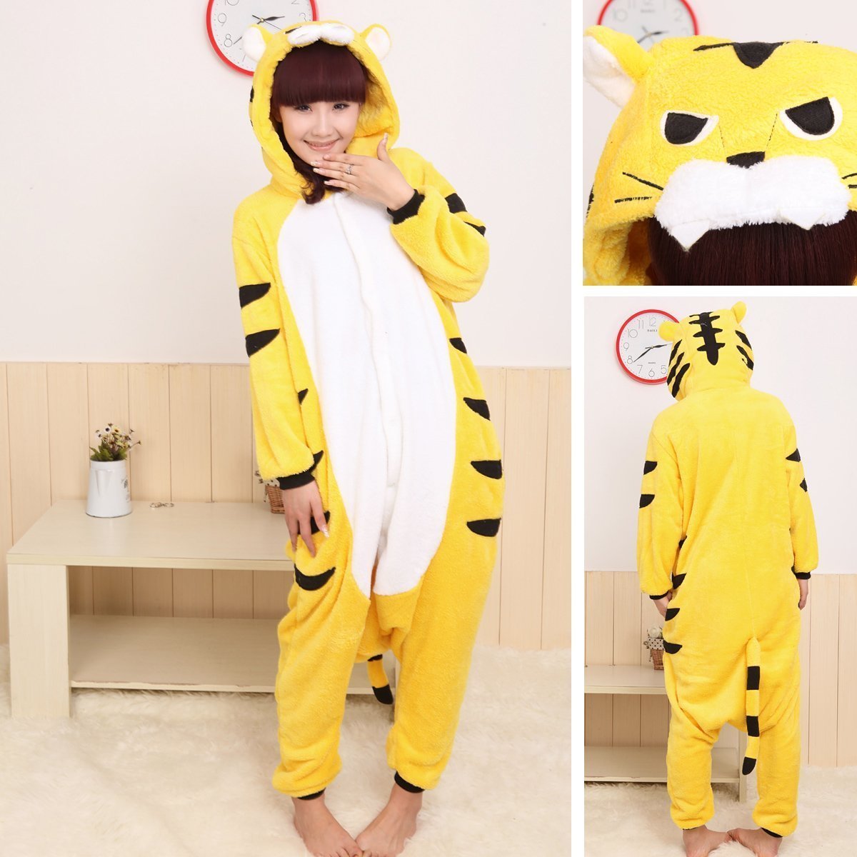 BuyYellow Tiger Pajamas Onesies Animal Kigurumi Hoodie Costume Now Cheaper With 3 - 5 Days Ship - PajamasBuy